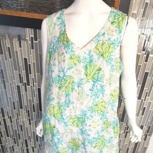 J Jill Love Linen Dress Floral Sleeveless Shift Pockets Colorful  Size L 0193